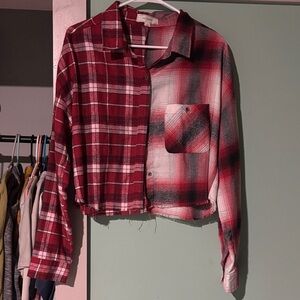 Plaid Button Down Shirt - Red and White